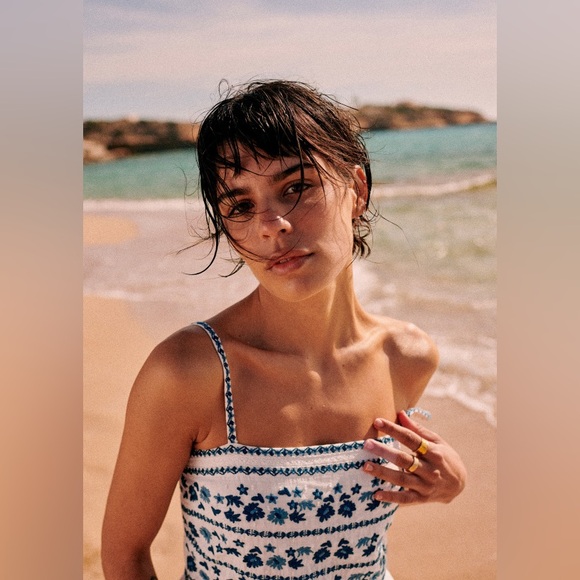 Sézane Erna Dress in Ecru Blue FR 46 / US 14 - Picture 4 of 12